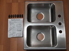 Elkay Stainless Steel Double Bowl Drop In Sink w/Mounting Clamps 24 x 20 x 6.5