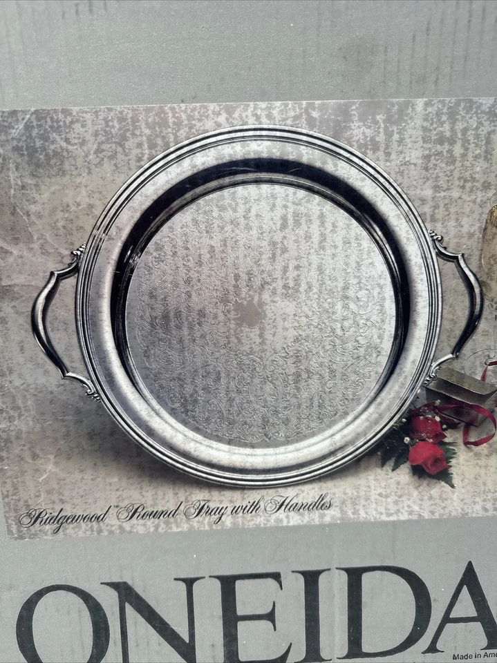 Oneida Silverplate Ridgewood Round Tray With Handles 14.5”. 82021914A Free Ship - Image 2 of 4