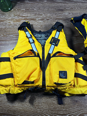 MTI Adventure Yellow PFD Life Jacket Front Zip, Pockets, Reflective