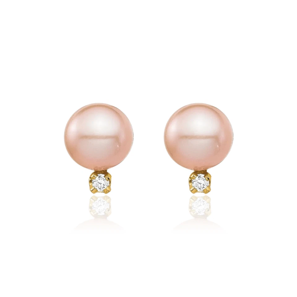 Perla cultivada de agua dulce redonda rosa de 5 mm de oro amarillo macizo de 14K... Foto 3 de 4