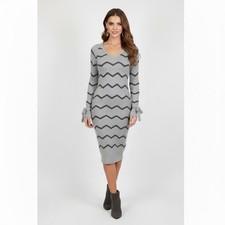 Maurices Sweater Dress Women M Gray Chevron Knit Ribbed Soft Stretch Cozy Winter