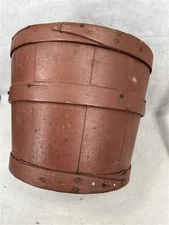 antique bucket wooden firkin sugar w/lid old red paint 8 high original 19th c 