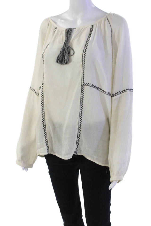 Túnica bordada de manga larga blanca Velvet by Graham & Spencer para mujer talla L Foto 2 de 4