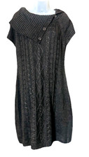 Calvin Klein Womens L Cable Knit Shawl Collar Sweater Dress Brown Classic