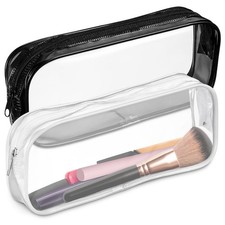 Small Makeup Bag for Purse, 2 Pcs Clear Zipper Pouches Waterproof Cosmetic Bag