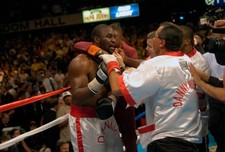 Danny Williams reacts after knocking out Mike Tyson at a heavyweig- 2004 Photo