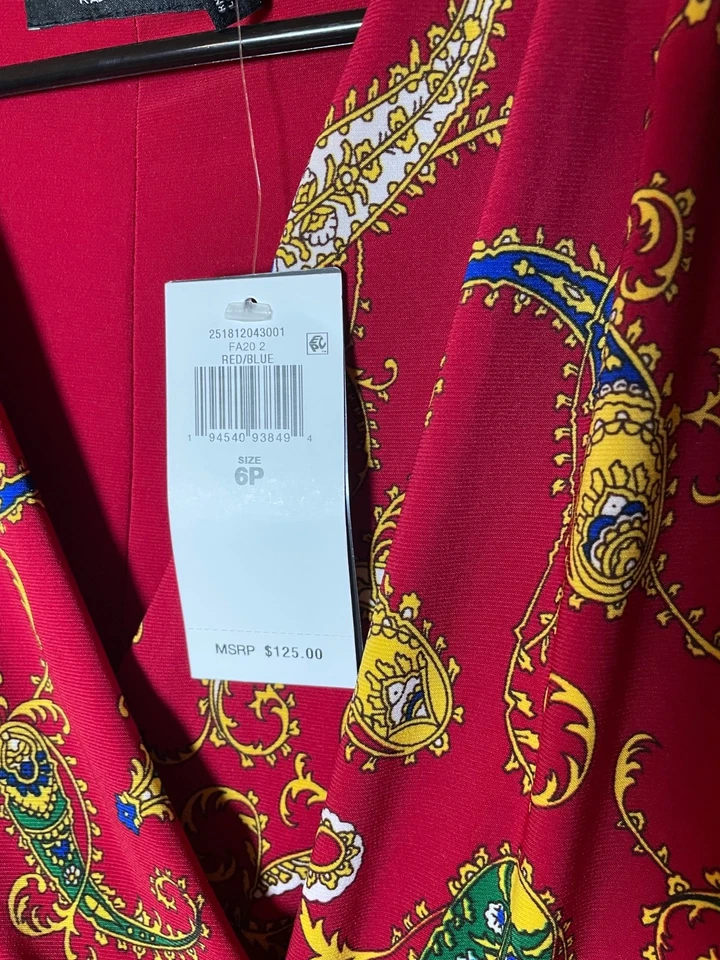 Lauren Ralph Lauren Faux Wrap Jersey Dress Size 6 Petite Paisley Pleated Holiday - Image 4 of 4