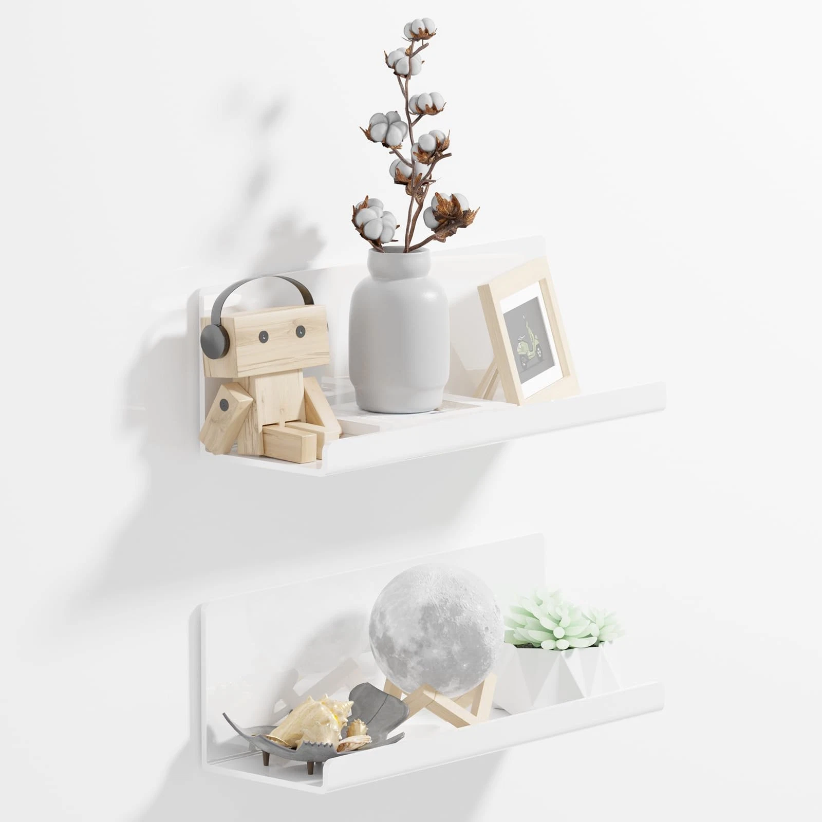 Acrylic Wall Floating Shelves Set of 2, Wall Shelves White 12 Inch Adhesive W...