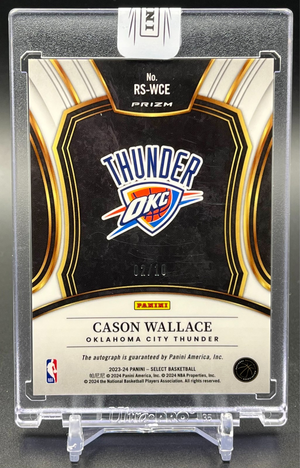 Cason Wallace 2023 Panini Select GOLD AUTO /10 RC Rookie Prizm Thunder view 2