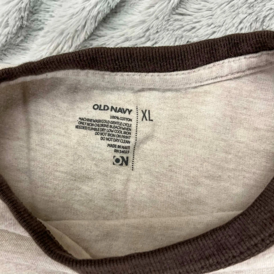 Old Navy T-Shirt Boys XL Ringer Tee Beige Brown Trim 100% Cotton Casual Top - Image 3 of 4