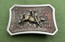 SALE Vintage Mid 20th wCentury Cowboy Bull Riding Nickel Plated Belt Buckle
