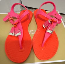 Juicy Couture Thong Ankle Strap Sandals Pink Orange Rubber Buckle Tassel 7