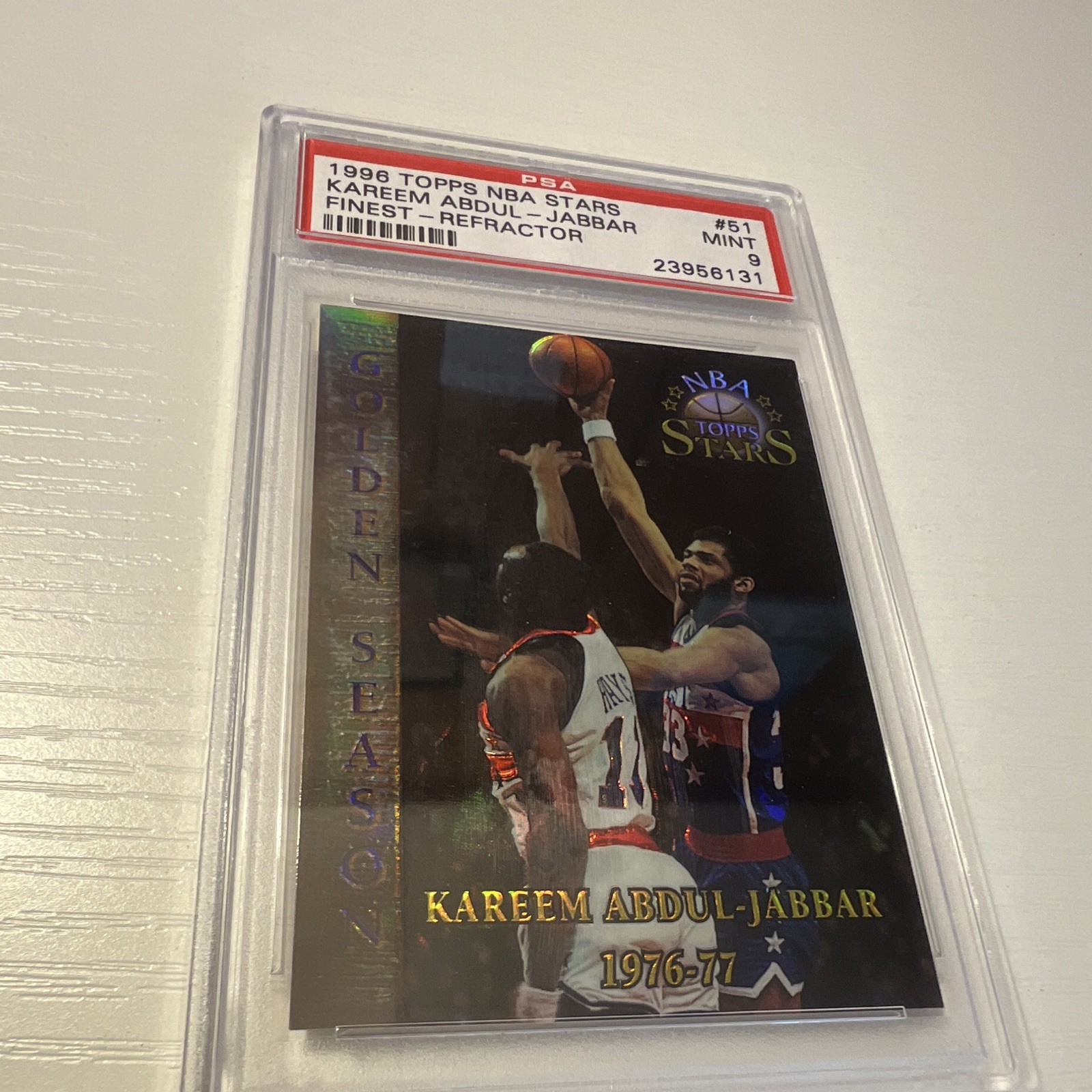 Topps 1996 Stars Golden Season Kareem Abdul-Jabbar #51 Finest Refractor PSA 9 view 3