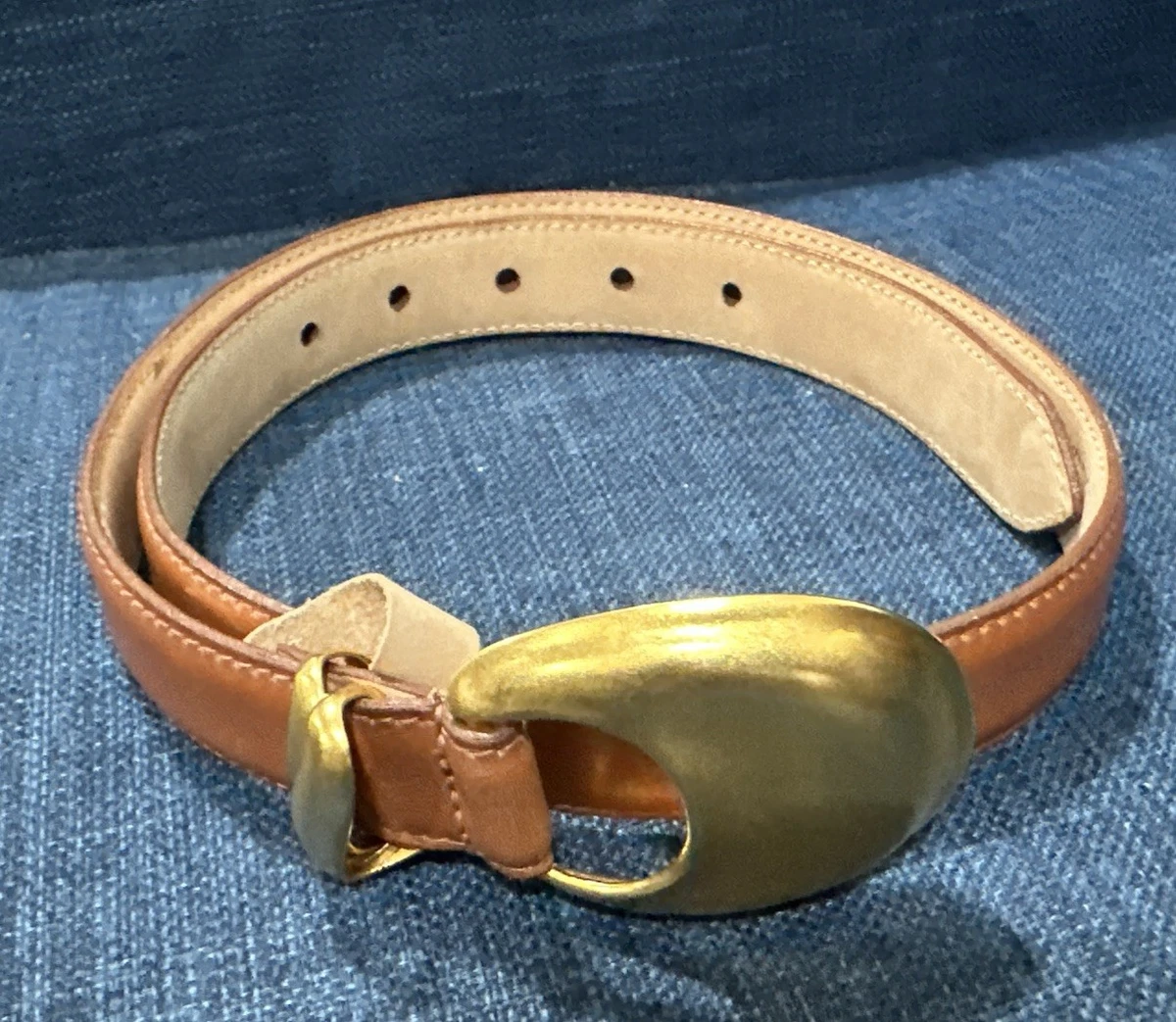 Vintage Robert Lee Morris Brass and Leather Belt, size S! Robert Lee Morris Navy Italian Calfskin Leather Belt Medium  main image 4