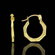 14K Yellow Gold Twisted Octagon Mini Hoop Earrings - 14mm