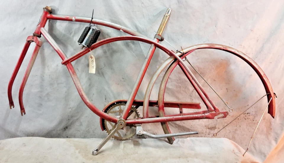 Juego de cuadro de bicicleta de crucero vintage Sears Roebuck 1960 grande 18,5" acero rojo descolorido :) Foto 2 de 4