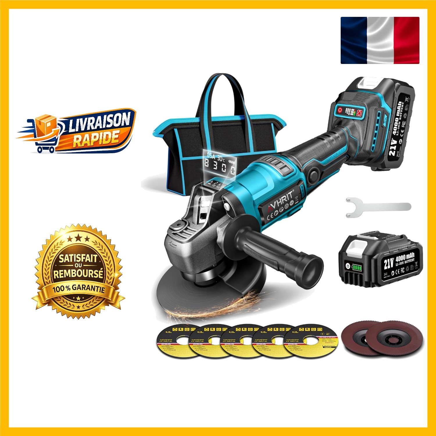 Meuleuse d'angle sans fil 125mm dotée d'un moteur brushless compact de 20V