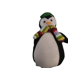 Vintage Penguin Stuffed Animal Plush Red Knit Scarf 6" Clean Cute Soft Toy