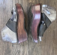 Vintage 1970s Mahogany Wood Platform Leather Sandals