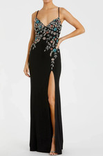 Mac Duggal Size 14 Gown Black Jersey Cami Floral Beaded Maxi Long Dress