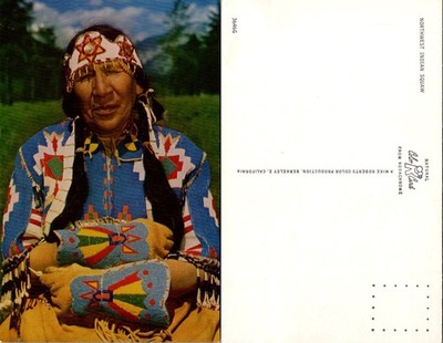 Northwest Indian Squaw Vintage Postcard Unposted Native American Beadwork Gloves