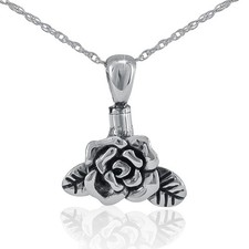 Sterling Silver Rose Pendant/Necklace Funeral Cremation Urn for Ashes