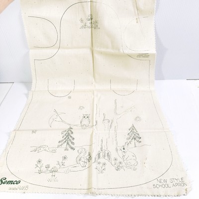 Vintage Semco Apron Pattern Woodland Stamped Linen Embroidery Unworked R465