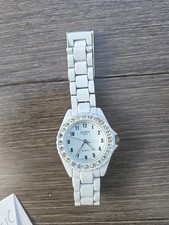 Golden Classic watch for women white with rhinestones new battery