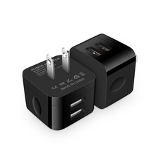USB Wall Charger,USB Plug,2Pack Flat USBA Charger Block Charging Low Black