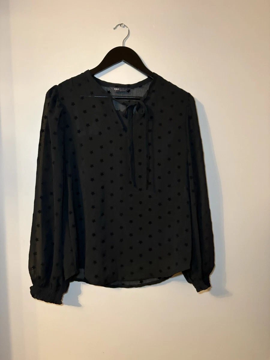 Haut Femme Noir Motif Imprimé Taille 18 Par M&S - 100% Polyester, Jamais Porté