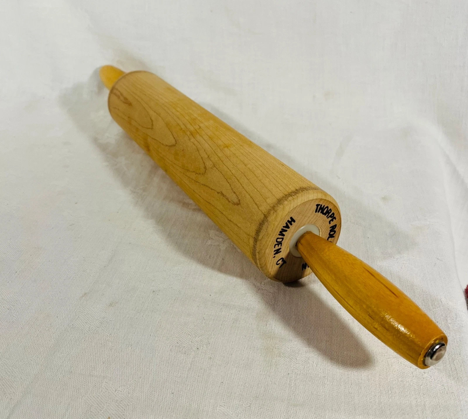 Thorpe Rolling Pin Co Wooden 18" with handles ~ 10.25" roller~ Hamden Conn