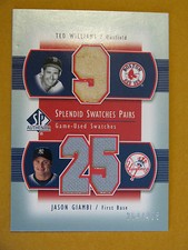 2003 UD SP TED WILLIAMS JASON GIAMBI GAME JERSEY PANTS REDSOX 264/406 YANKEES 
