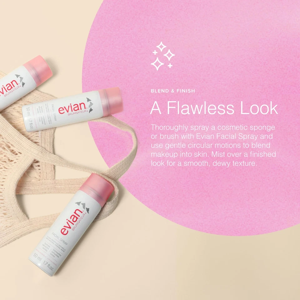 EVIAN FACIAL SPRAY Natural Mineral Water Facial Spray Trio Travel Size 1.7 Ou... - Image 4 of 4