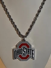 OHIO STATE BUCKEYES Pendant Charm / 30" STAINLESS STEEL 5MM ROPE CHAIN NECKLACE