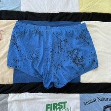 Vintage Saucony Running Track Shorts 80s 90s Blue Black Splatter M Polyester