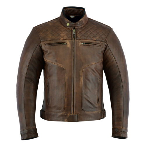 Leather Motorbike Motorcycle Jacket Touring Brown With Genuine CE Biker Armour - Picture 2 of 14