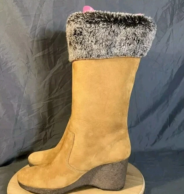 Timberland Botas de Cuña Alta de Becerro para Mujer 9.5M Cuero Tostado Imitación Piel Forrada Zapatos Foto 4 de 4