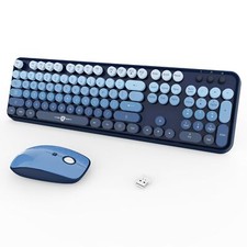 Wireless Keyboard and Mouse Combo 104 Keys Full-Sized 2.4 GHz Round Keycap Co...