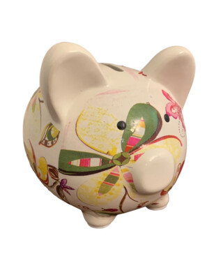 Colleen Karis Designs White Pig Piggy Bank Floral Pattern