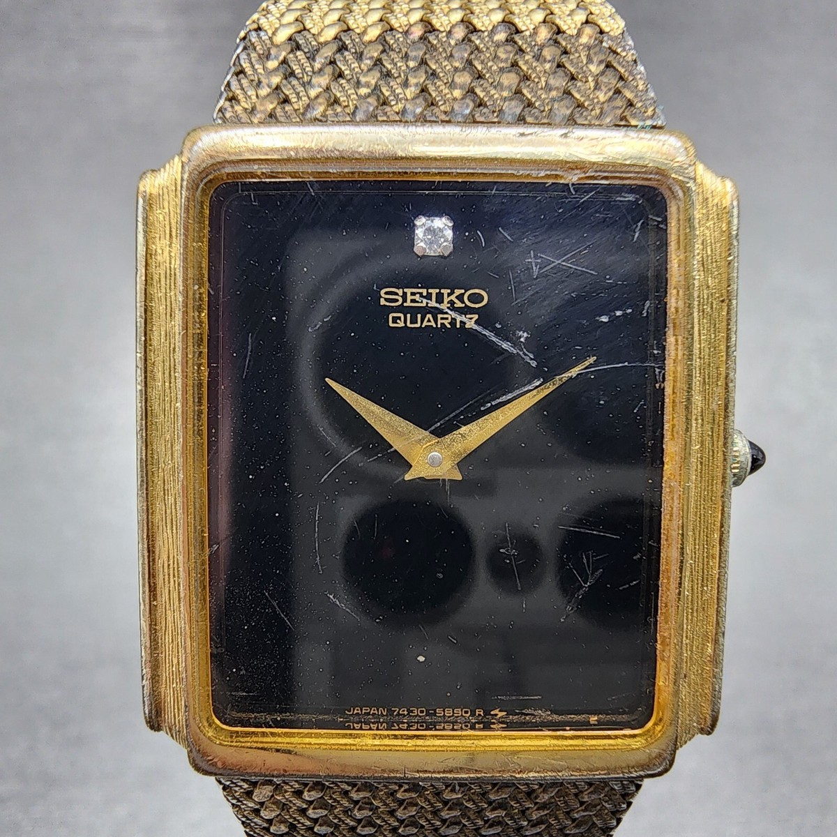 時計 Seiko tank 7430 Seiko Tank Watch Men 25mm Black Dial Gold Tone Rectangle