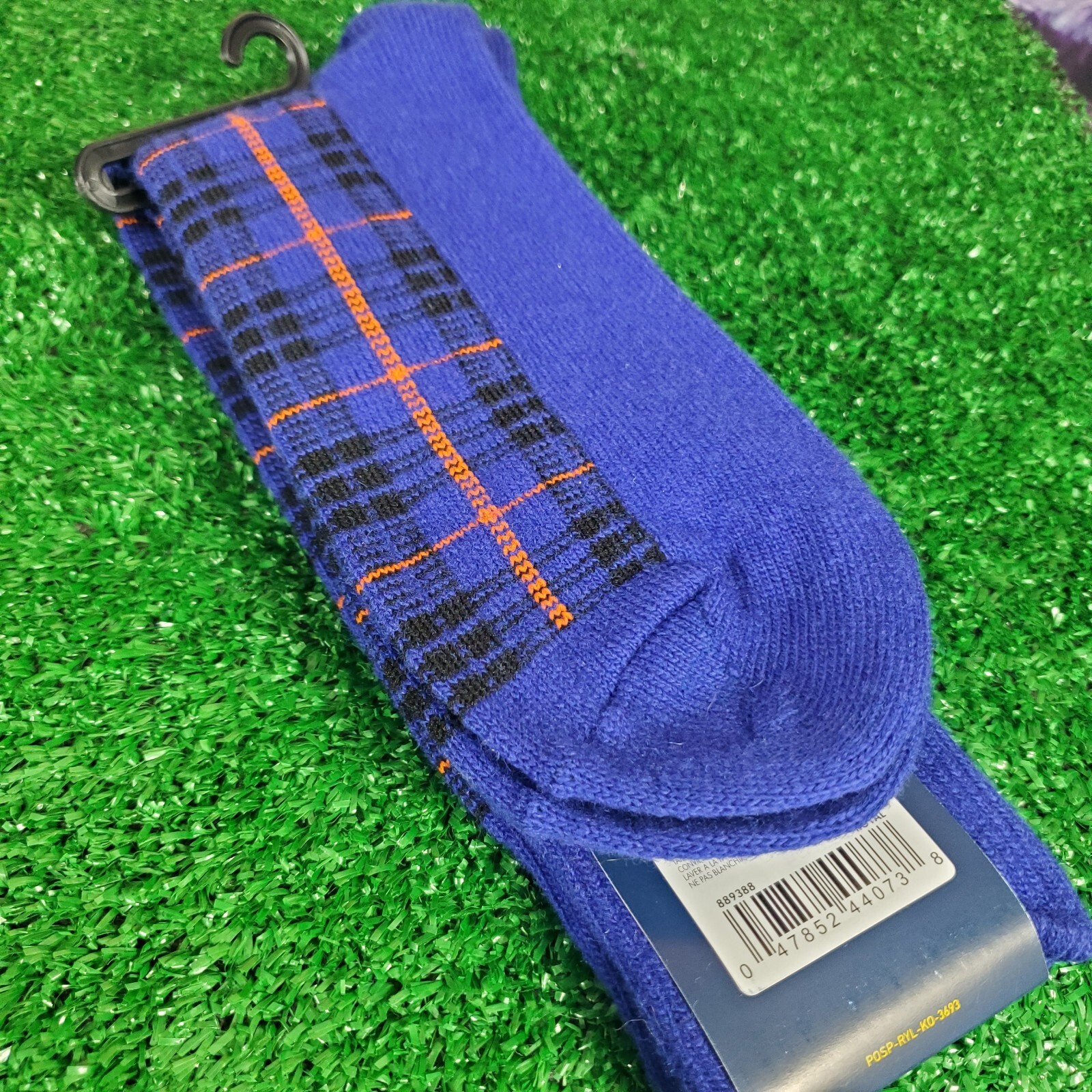 Polo Ralph Lauren Uomo Calze di Lana Tartan Plaid Blu Pony Arancione (C33)