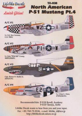 Lifelike 1/32 decal P-51 Mustang Pt4 Jeanne III, Detroit Miss for Tamiya/Revell Lifelike 1/32 decal P-51 Mustang Pt4 Jeanne III, Detroit Miss for Tamiya/Revell