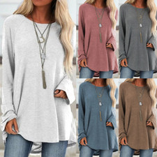 Women Tunic T Shirt Long Sleeve Loose Baggy Tee Ladies Casual Solid Tops Blouse