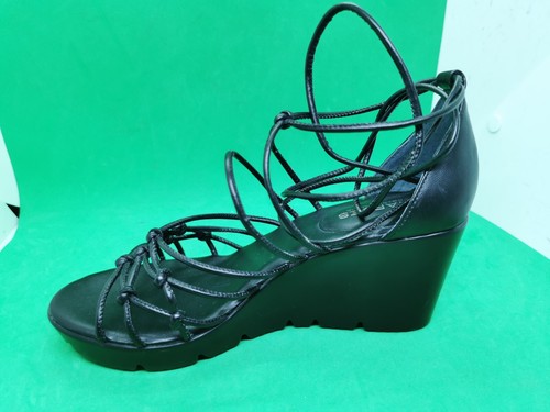 Charles David Vegas Black Leather Strappy Platform Tie Up Wedge Sandals Sz 6.5 M - Picture 4 of 18