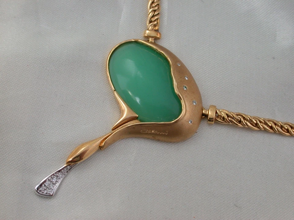 superedles Crysopras Designer Collier Luici Colani Bijoux Gelb- mit Weißgold 750 - Bild 3 von 4