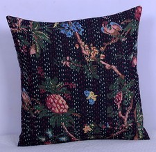 16'' ETHNIC INDIAN CUSHION COVER PILLOW KANTHA WORK BIRD FLORAL THROW DECOR ART