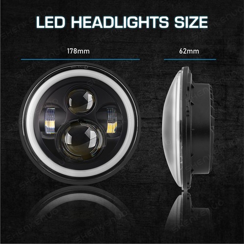 For 2003-2007 Jeep Liberty 1Pair 7" Inch White LED Halo Black Housing Headlights - Picture 8 of 16