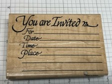 Wood Mounted Rubber Stamp YOU ARE INVITED INVITATION STAMP... NICE .....lot 80