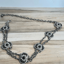 Rhinestone belt womens large silver and black cabochons south western bohemian