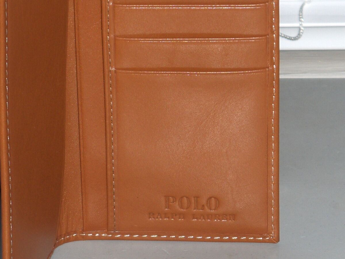 POLO RALPH LAUREN Men's Burnished Leather Narrow Wallet Checkbook, BROWN, NIB POLO RALPH LAUREN Men's Burnished Leather Narrow Wallet Checkbook, BROWN, NIB